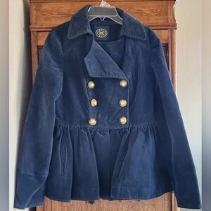 ANTHROPOLOGIE IDRA FITTED SKIRTED DEEP BLUE VELVETEEN PEPLUM JACKET SIZE 4